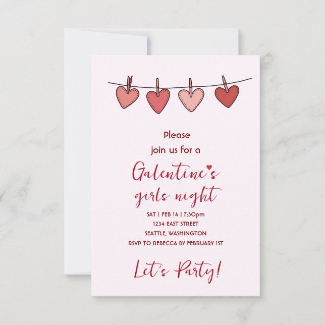 Hearts Galentines Love Pattern Party Invitation (Front)