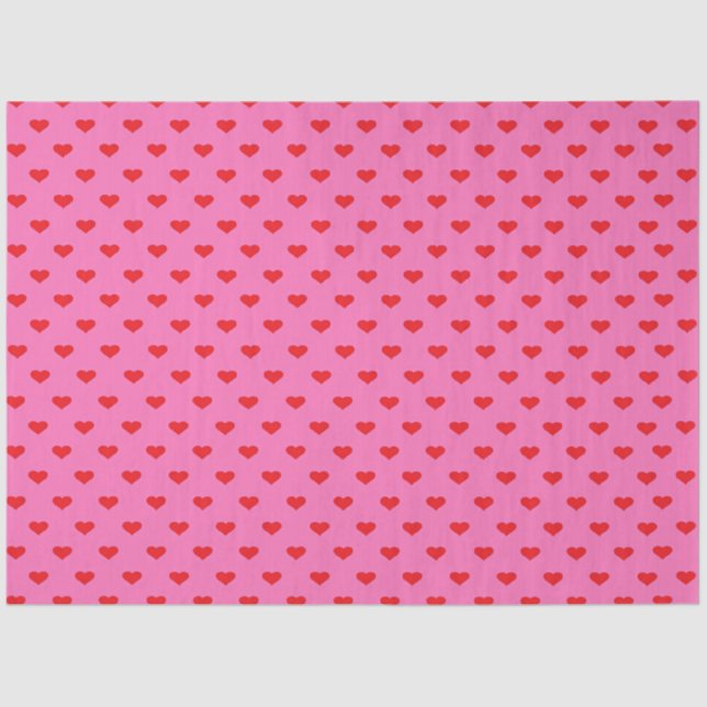 Hearts Galore, red hearts on pink, Tissue Paper (Front)