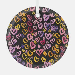Hearts Galore: Watercolor Seamless Pattern Glass Ornament