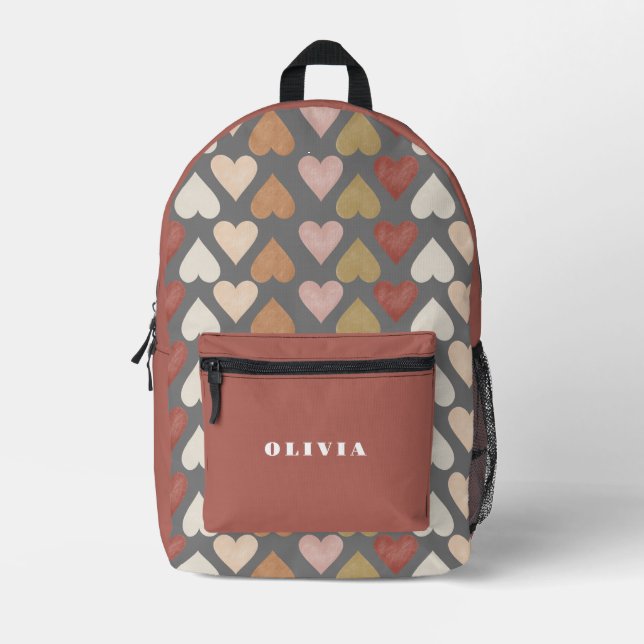 Hearts girly Personalized Printed Backpack (Front)