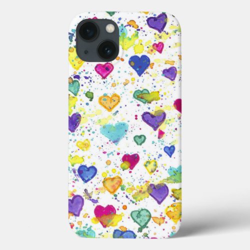 Hearts Girly Watercolor Pattern Colorful iPhone 13 Case