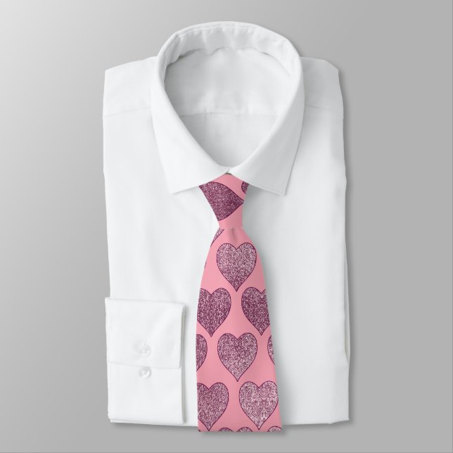 Hearts Glitter Pattern Neck Tie (Tied)