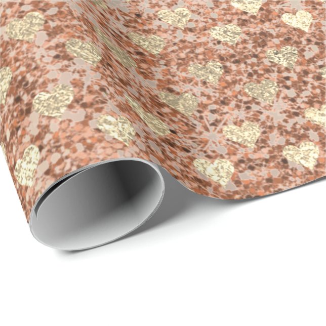 Hearts Glitter Pink Rose Gold Crystals Shiny Glam Wrapping Paper (Roll Corner)