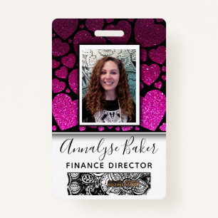 Hearts Glitter Professional CNA Nurse Photo Name Badge