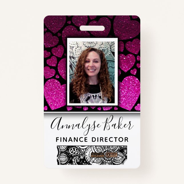 Hearts Glitter Professional CNA Nurse Photo Name Badge (Front)