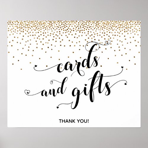 Hearts  Gold Cards and Gifts Reception Sign