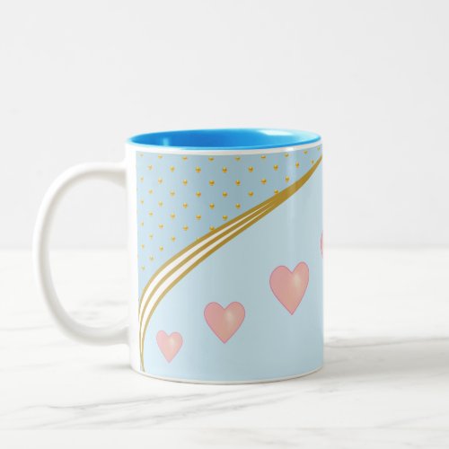 Hearts  Gold Confetti on Light Blue Two_Tone Coffee Mug