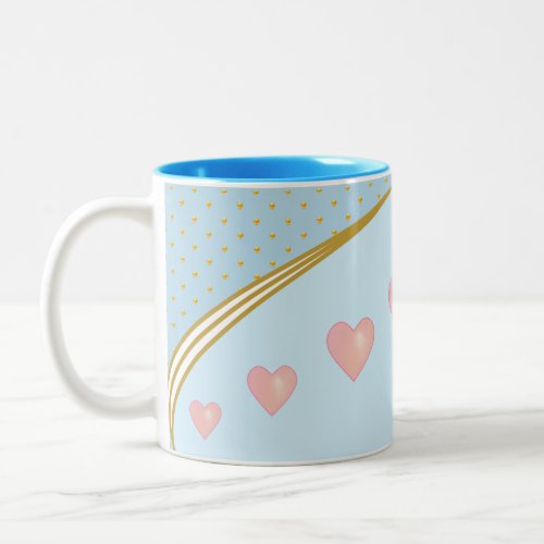 Hearts  Gold Confetti on Light Blue Two_Tone Coffee Mug