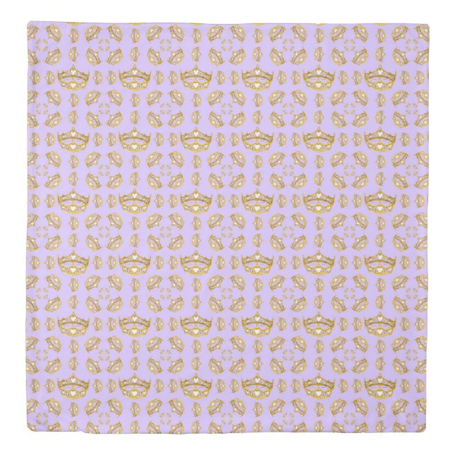 Hearts gold crown tiara periwinkle duvet cover (Front)