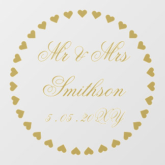 Hearts Gold Personalized Elegant Wedding Floor Decals