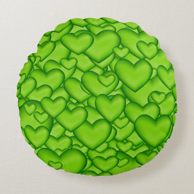 Hearts Green 3D Texture Pattern-68689 Round Pillow (Front)