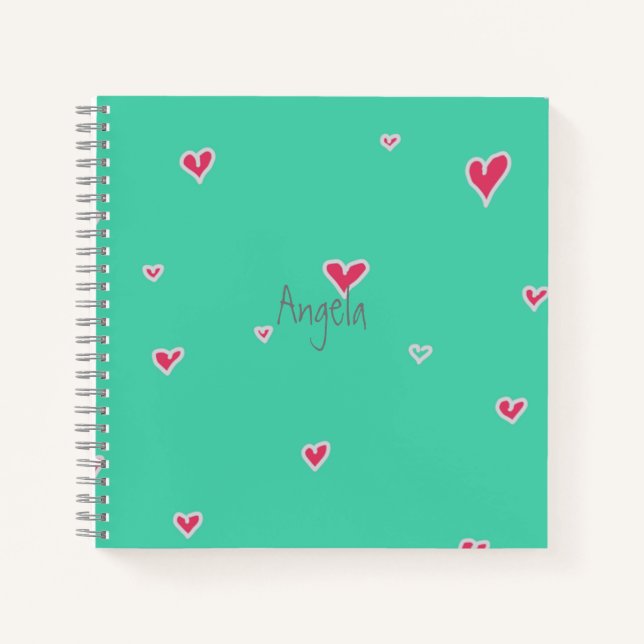 Hearts Green Notebook Customizable (Front)