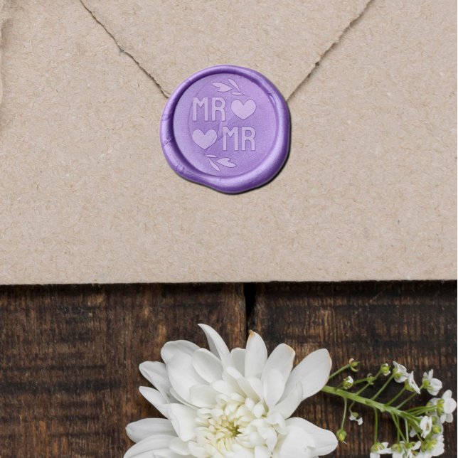 Hearts Greenery LGBT Mr & Mr Gay Wedding Wax Seal Sticker (Creator Uploaded)