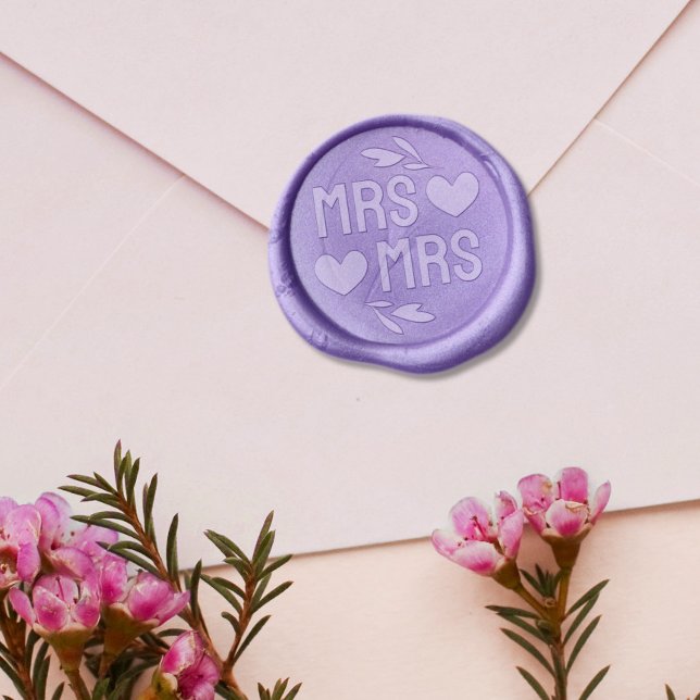 Hearts Greenery Mrs Mrs Lesbian Wedding Wax Seal Sticker (Creator Uploaded)