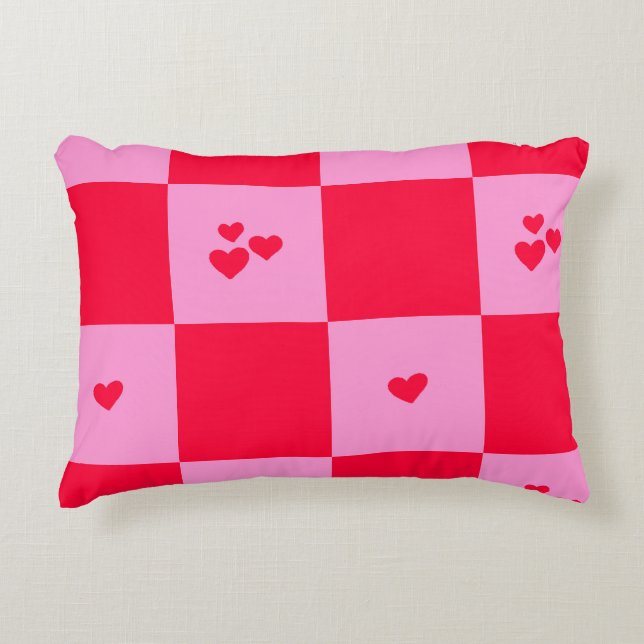 Hearts Grid pink and red Accent Pillow (Front)