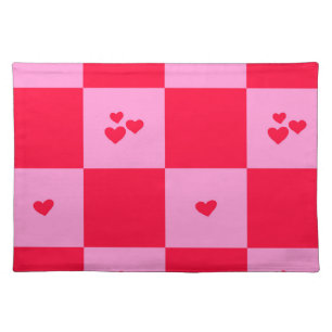 Hearts Grid pink and red Cloth Placemat