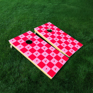 Hearts Grid pink and red Cornhole Set