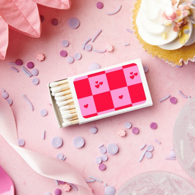 Hearts Grid pink and red Matchboxes (Insitu)