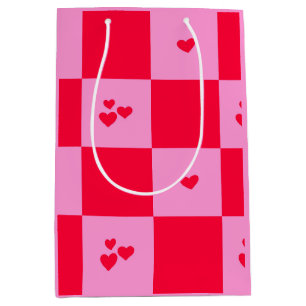 Hearts Grid pink and red Medium Gift Bag