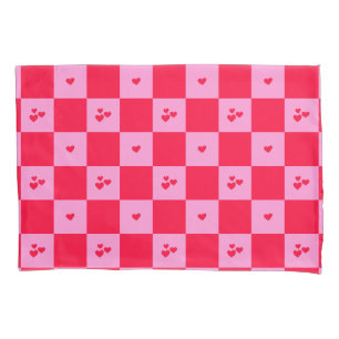 Hearts Grid pink and red Pillow Case