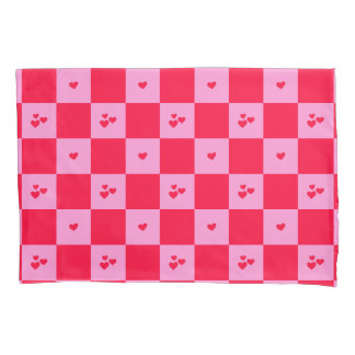 Hearts Grid pink and red Pillow Case