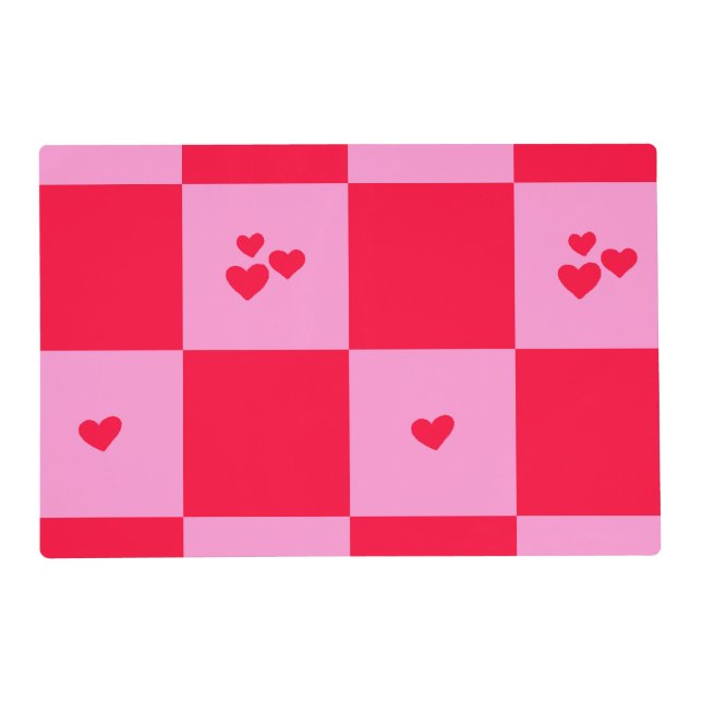 Hearts Grid pink and red Placemat (Front)