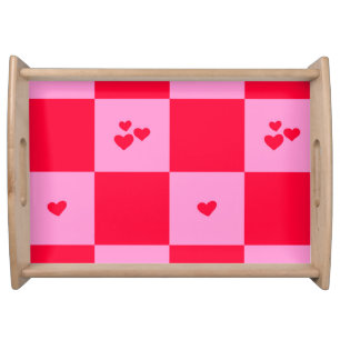 Hearts Grid pink and red Serving Tray