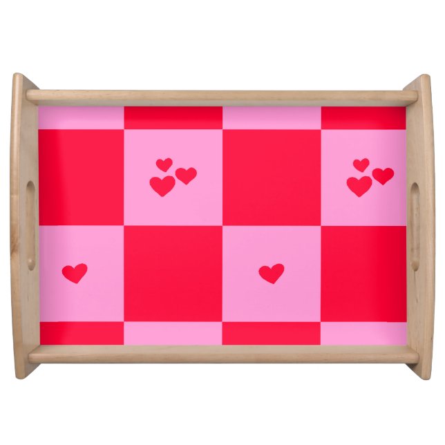 Hearts Grid pink and red Serving Tray (Front)