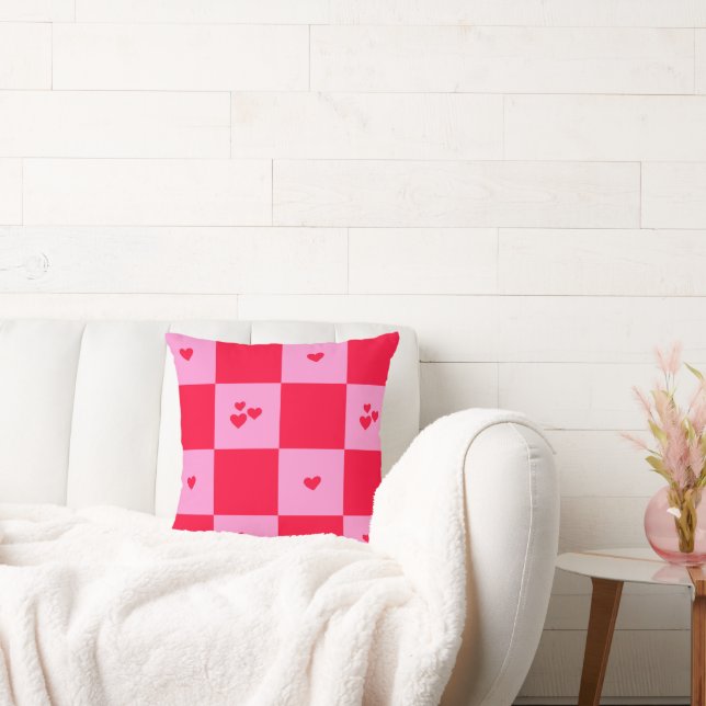 Hearts Grid pink and red Throw Pillow (Couch)