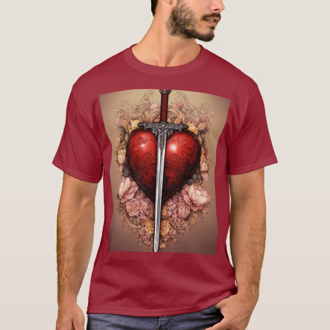Heart's Guardian: Sword and Heart Print T-Shirt (Front)