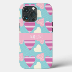 Hearts Hand Drawn Valentine's Day Pattern Purple iPhone 13 Pro Case