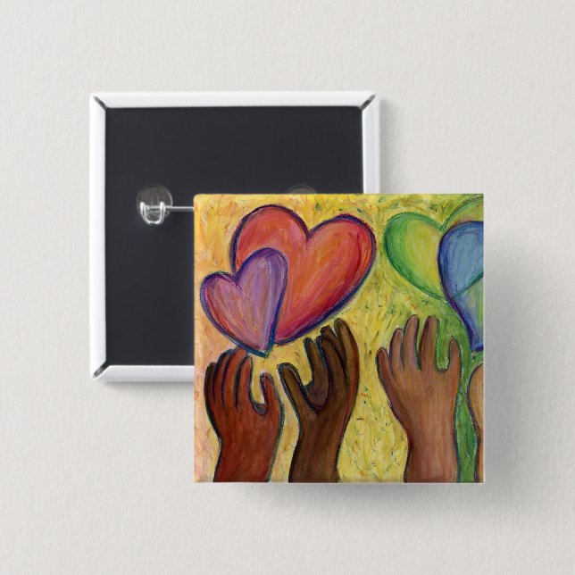 Hearts & Hands Diversity Love Lapel Pin or Buttons (Front & Back)