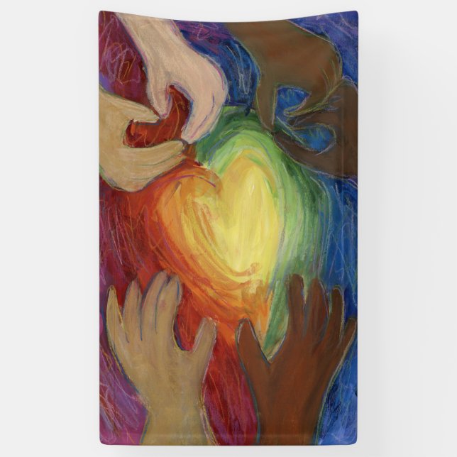 Hearts & Hands Love Diversity Art Custom Banner (Vertical)