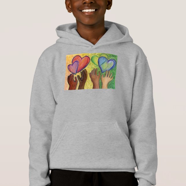 Hearts & Hands Love Diversity Art Custom Hoodie (Front)