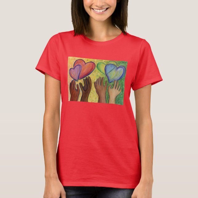 Hearts & Hands Love Diversity Art Custom T-Shirt (Front)