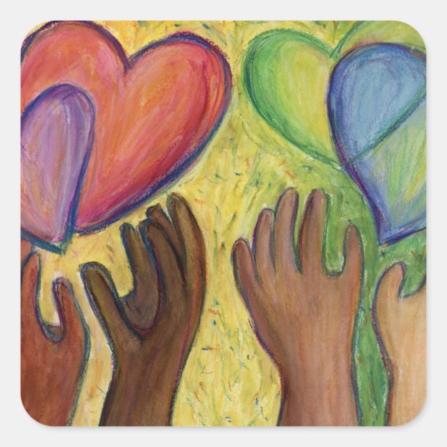 Hearts & Hands Love Diversity Art Decal Stickers (Front)