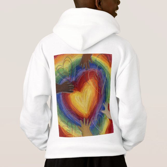 Hearts & Hands Love Diversity Art DEI Hoodie (Back)