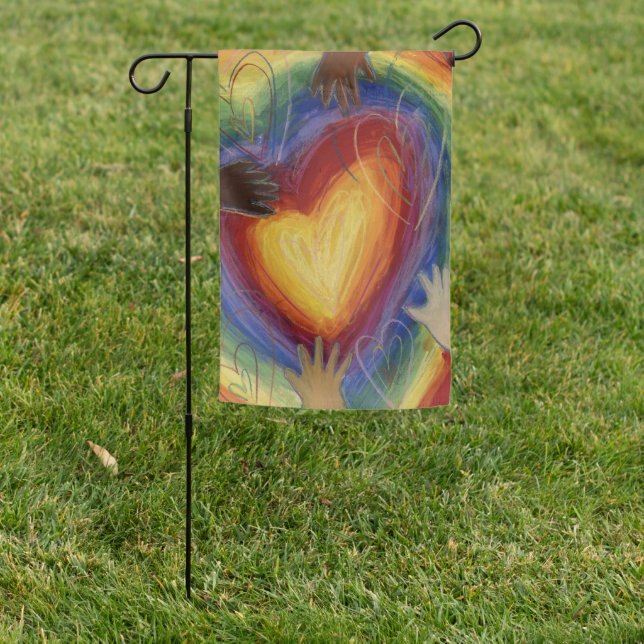 Hearts & Hands Love Diversity Art Garden Flag (In SItu)