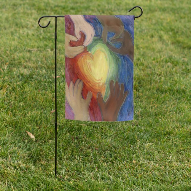 Hearts & Hands Love Diversity Art Garden Flag (In SItu)
