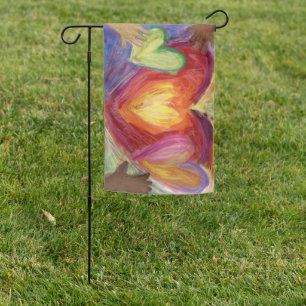 Hearts & Hands Love Diversity Art Garden Flag