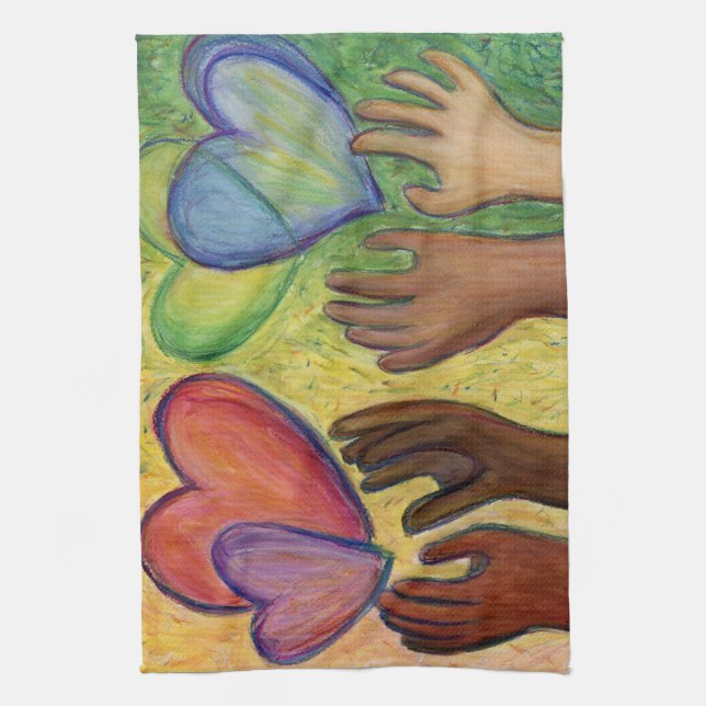 Hearts & Hands Love Diversity Art Kitchen Towel (Vertical)