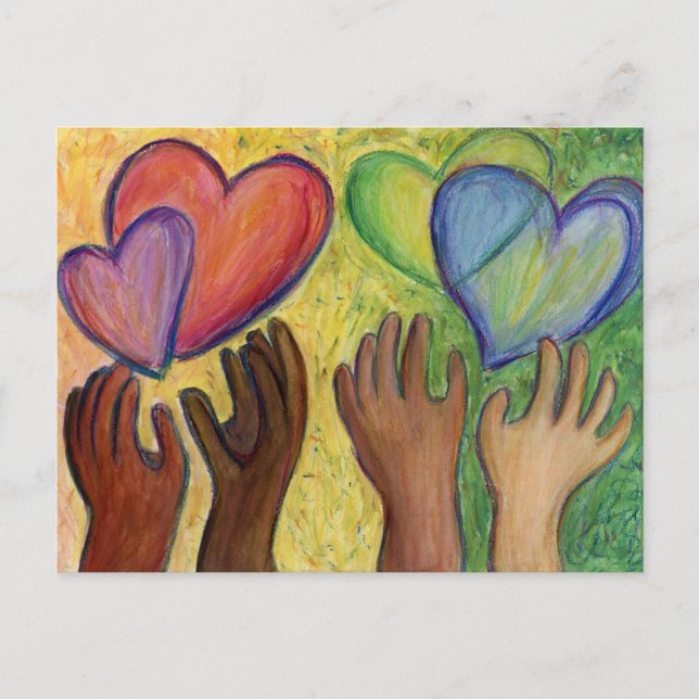 Hearts & Hands Love Diversity Custom Art Postcards (Front)
