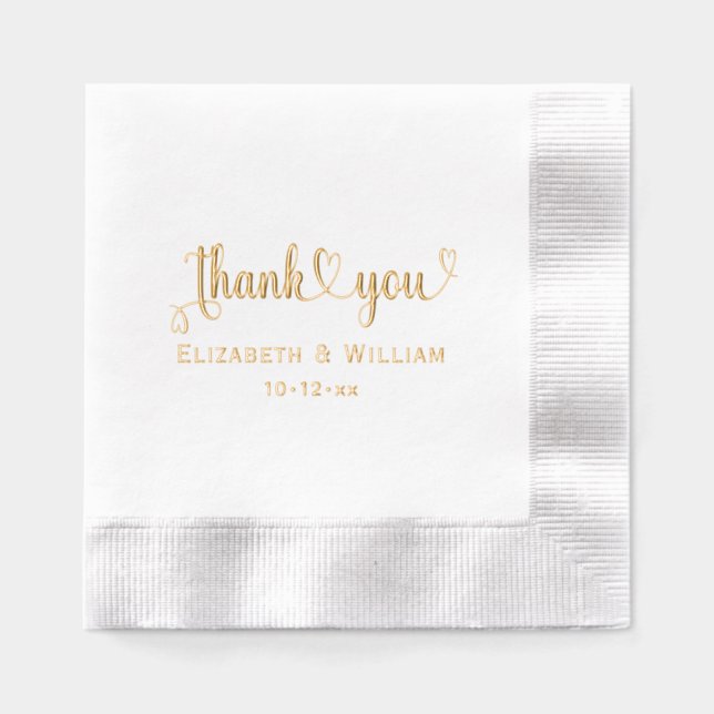 Hearts Handwriting Wedding Typography Thank You #1 Foil Napkins (Front)
