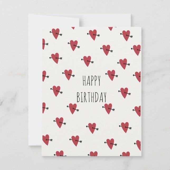 Hearts Happy Birthday Holiday Card (Front)