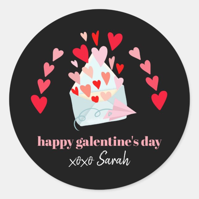Hearts Happy Galentine's Day  Classic Round Sticker (Front)
