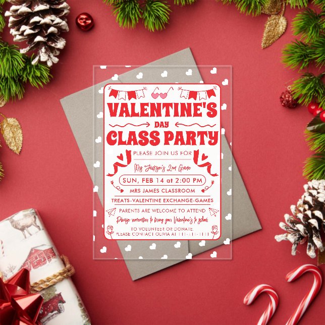 Hearts Happy Valentine’s Day Modern Love Pattern Acrylic Invitations (Insitu (Holiday))