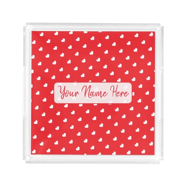 Hearts Happy Valentine’s Day Modern Love Pattern Acrylic Tray (Front)