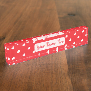 Hearts Happy Valentine’s Day Modern Love Pattern Desk Name Plate