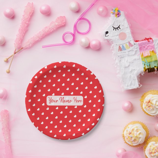 Hearts Happy Valentine’s Day Modern Love Pattern Paper Plates (Party)
