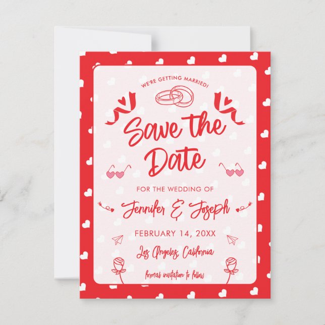 Hearts Happy Valentine’s Day Modern Love Pattern Save The Date (Front)